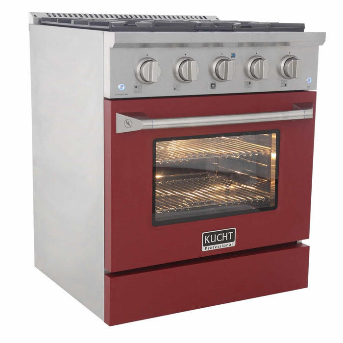 Kucht 30-Inch Pro-Style Dual Fuel Range with Propane Gas in Stainless Steel with Red Oven Door (KDF302/LP-R)