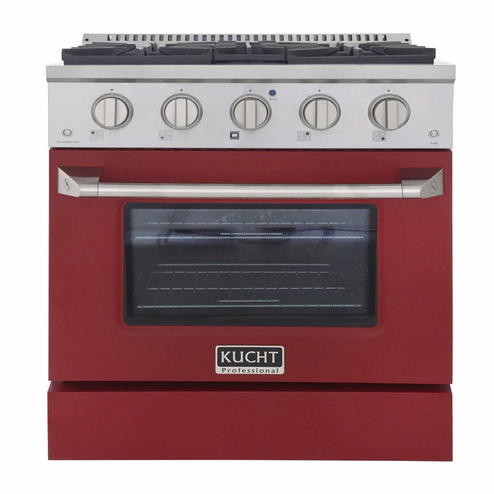 Kucht 30-Inch Pro-Style Dual Fuel Range with Propane Gas in Stainless Steel with Red Oven Door (KDF302/LP-R)
