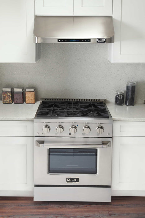 Kucht 3-Piece Appliance Package - 30-Inch Dual Fuel Range in Propane Gas, 36-Inch Refrigerator with Water Dispenser, & Dishwasher in Stainless Steel
