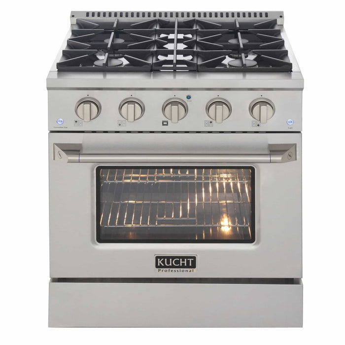 Kucht 5-Piece Appliance Package - 30-Inch Dual Fuel Range in Propane Gas, 36-Inch Refrigerator, Dishwasher, Under Cabinet Range & Microwave Drawer in Stainless Steel
