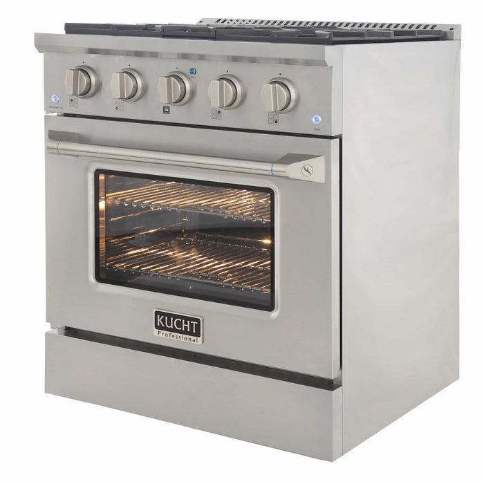 Kucht 3-Piece Appliance Package - 30-Inch Dual Fuel Range in Propane Gas, 36-Inch Refrigerator & Dishwasher in Stainless Steel