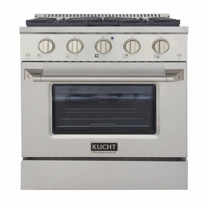 Kucht 3-Piece Appliance Package - 30-Inch Dual Fuel Range in Propane Gas, 36-Inch Refrigerator & Dishwasher in Stainless Steel
