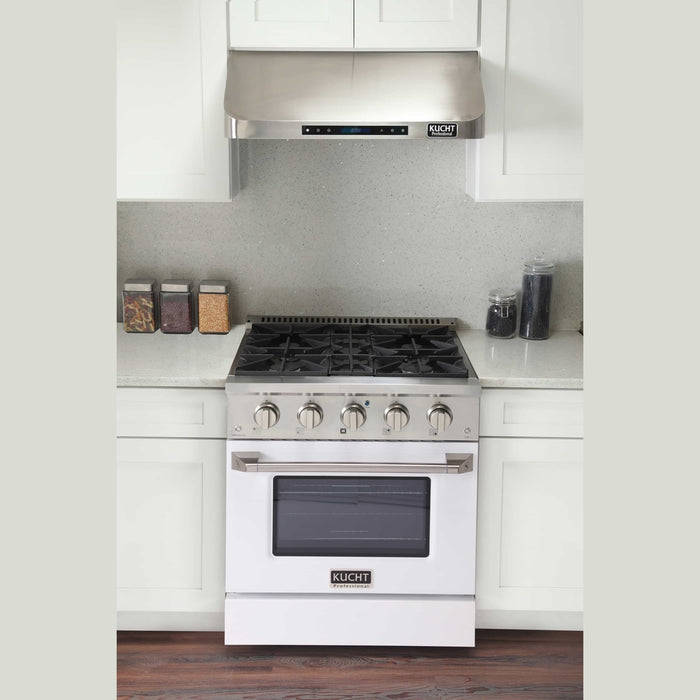 Kucht 30-Inch Pro-Style Dual Fuel Range with Propane Gas in Stainless Steel with White Oven Door (KDF302/LP-W)