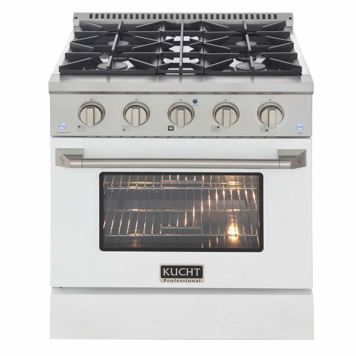 Kucht 30-Inch Pro-Style Dual Fuel Range with Propane Gas in Stainless Steel with White Oven Door (KDF302/LP-W)