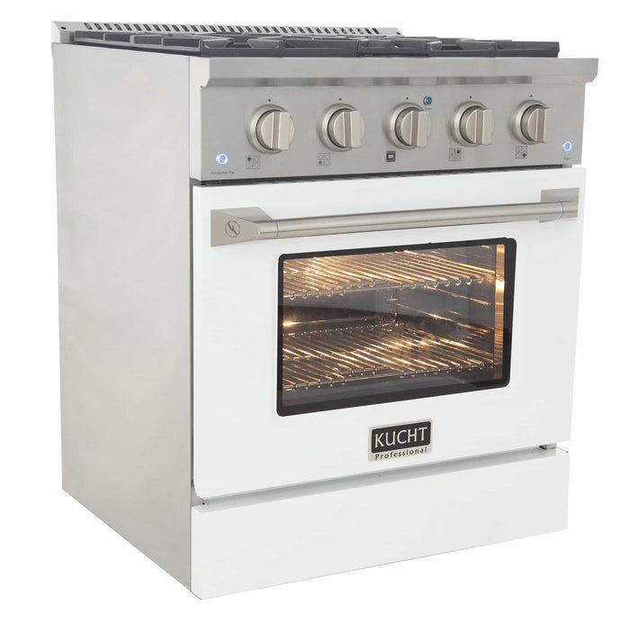 Kucht 30-Inch Pro-Style Dual Fuel Range with Propane Gas in Stainless Steel with White Oven Door (KDF302/LP-W)