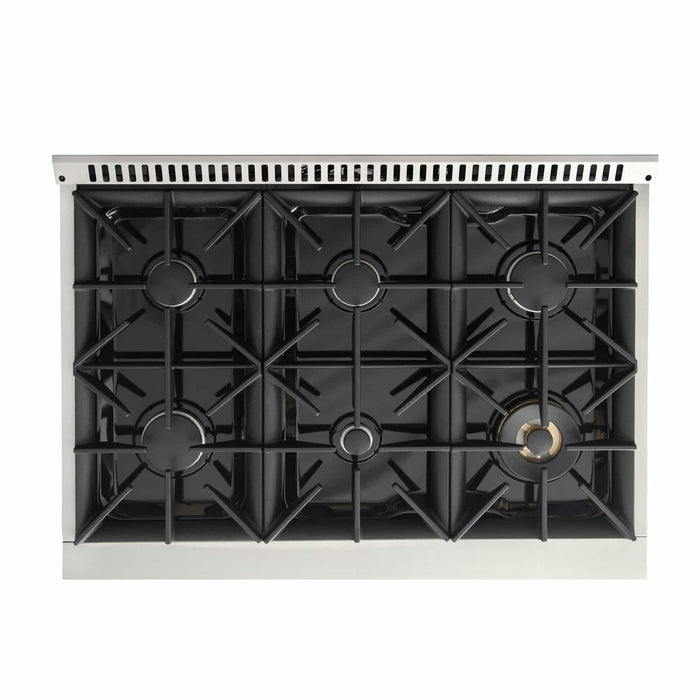 Kucht 5-Piece Appliance Package - 36-Inch Dual Fuel Range in Natural Gas, 36-Inch Refrigerator, Dishwasher, Wall Mount Range Hood & Microwave Drawer in Stainless Steel