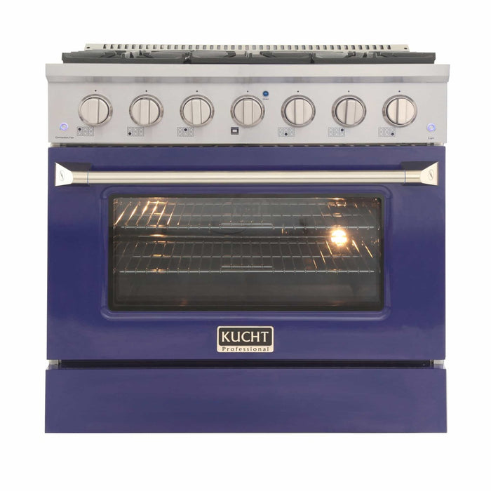 Kucht 36-Inch Pro-Style Dual Fuel Range with Propane Gas in Stainless Steel with Blue Oven Door (KDF362/LP-B)