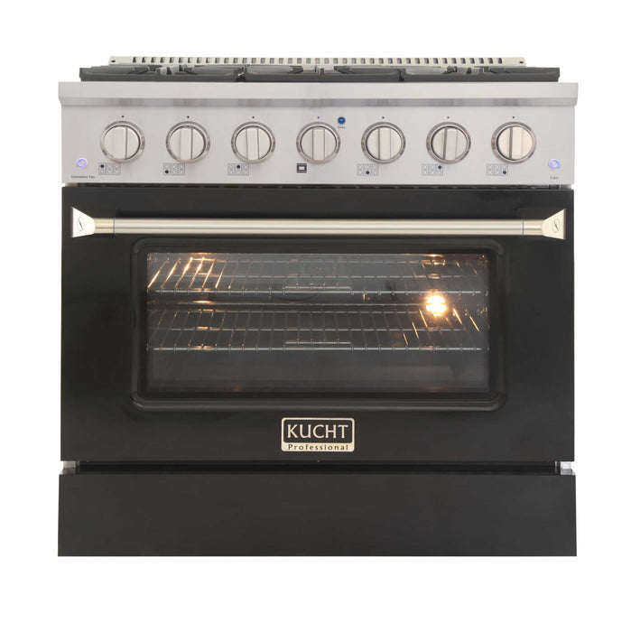 Kucht 36-Inch Pro-Style Dual Fuel Range with Propane Gas in Stainless Steel with Black Oven Door (KDF362/LP-K)