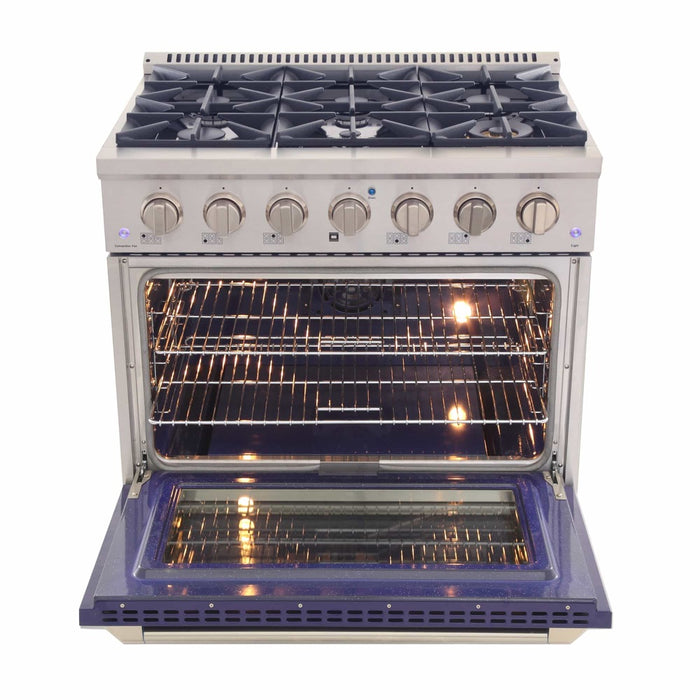 Kucht 36-Inch Pro-Style Dual Fuel Range with Propane Gas in Stainless Steel with Blue Oven Door (KDF362/LP-B)