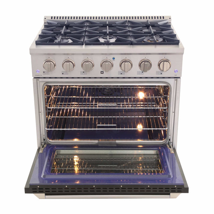 Kucht 36-Inch Pro-Style Dual Fuel Range with Propane Gas in Stainless Steel with Black Oven Door (KDF362/LP-K)