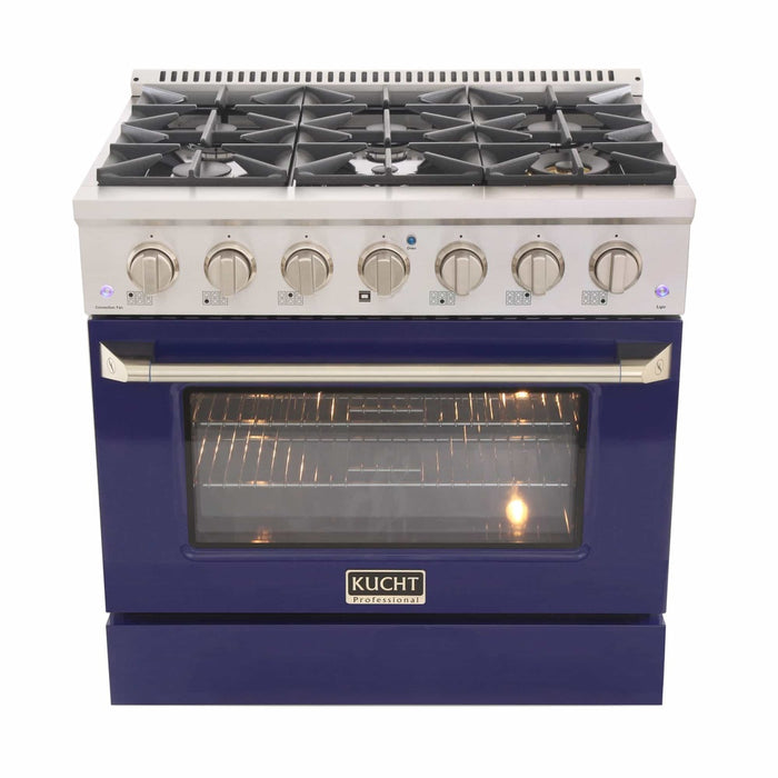 Kucht 36-Inch Pro-Style Dual Fuel Range with Propane Gas in Stainless Steel with Blue Oven Door (KDF362/LP-B)