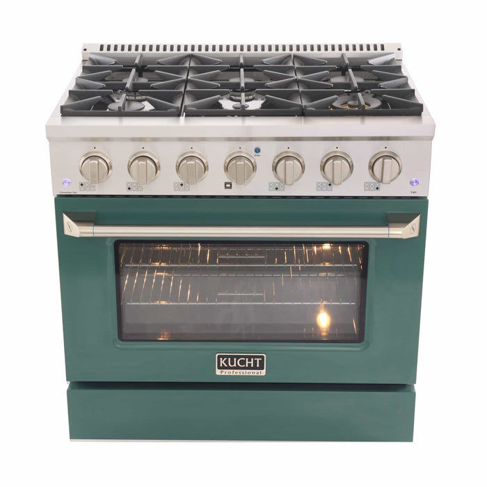 Kucht 36-Inch Pro-Style Dual Fuel Range with Propane Gas in Stainless Steel with Green Oven Door (KDF362/LP-G)