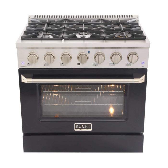 Kucht 36-Inch Pro-Style Dual Fuel Range with Propane Gas in Stainless Steel with Black Oven Door (KDF362/LP-K)