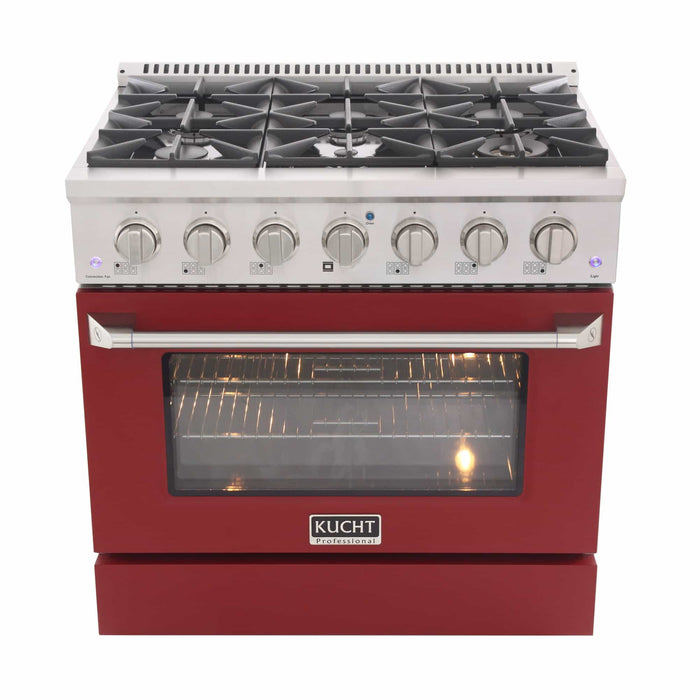 Kucht 36-Inch Pro-Style Dual Fuel Range with Propane Gas in Stainless Steel with Red Oven Door (KDF362/LP-R)
