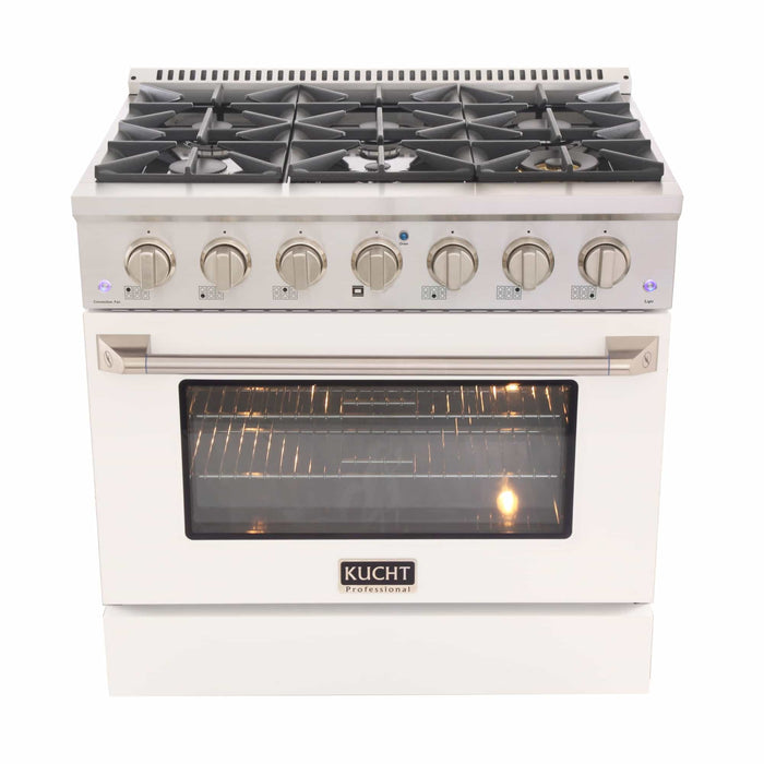 Kucht 36-Inch Pro-Style Dual Fuel Range with Propane Gas in Stainless Steel with White Oven Door (KDF362/LP-W)