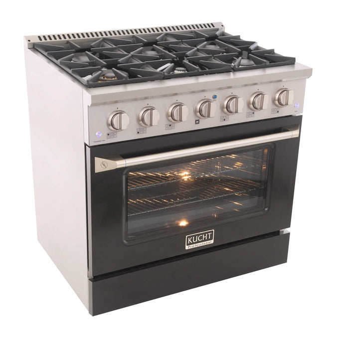 Kucht 36-Inch Pro-Style Dual Fuel Range with Propane Gas in Stainless Steel with Black Oven Door (KDF362/LP-K)