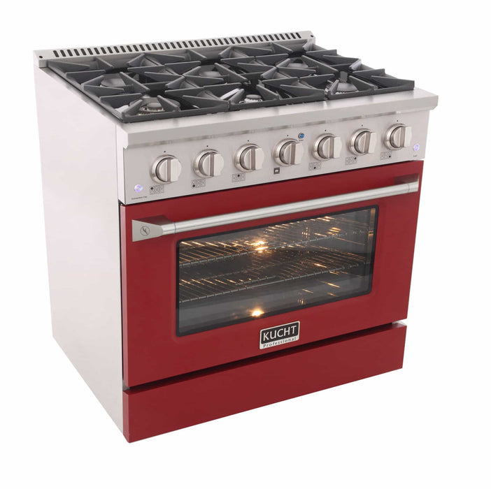Kucht 36-Inch Pro-Style Dual Fuel Range with Propane Gas in Stainless Steel with Red Oven Door (KDF362/LP-R)