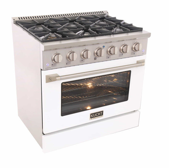 Kucht 36-Inch Pro-Style Dual Fuel Range with Propane Gas in Stainless Steel with White Oven Door (KDF362/LP-W)