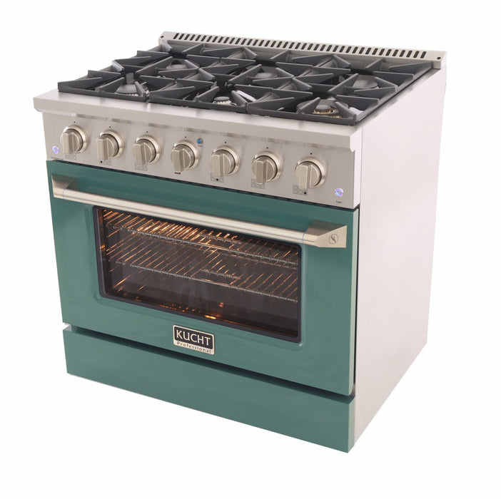 Kucht 36-Inch Pro-Style Dual Fuel Range with Propane Gas in Stainless Steel with Green Oven Door (KDF362/LP-G)