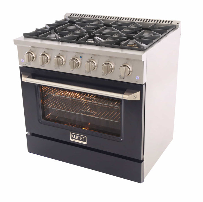 Kucht 36-Inch Pro-Style Dual Fuel Range with Propane Gas in Stainless Steel with Black Oven Door (KDF362/LP-K)