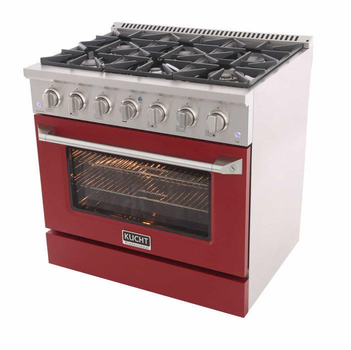 Kucht 36-Inch Pro-Style Dual Fuel Range with Propane Gas in Stainless Steel with Red Oven Door (KDF362/LP-R)