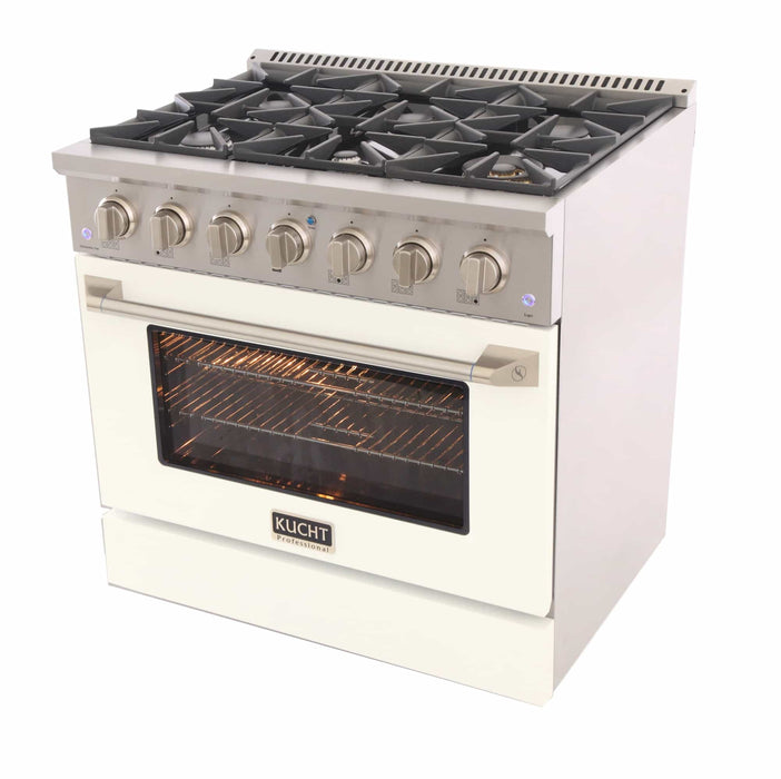 Kucht 36-Inch Pro-Style Dual Fuel Range with Propane Gas in Stainless Steel with White Oven Door (KDF362/LP-W)