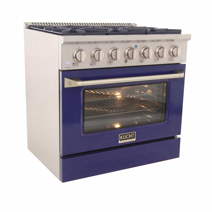 Kucht 36-Inch Pro-Style Dual Fuel Range with Propane Gas in Stainless Steel with Blue Oven Door (KDF362/LP-B)