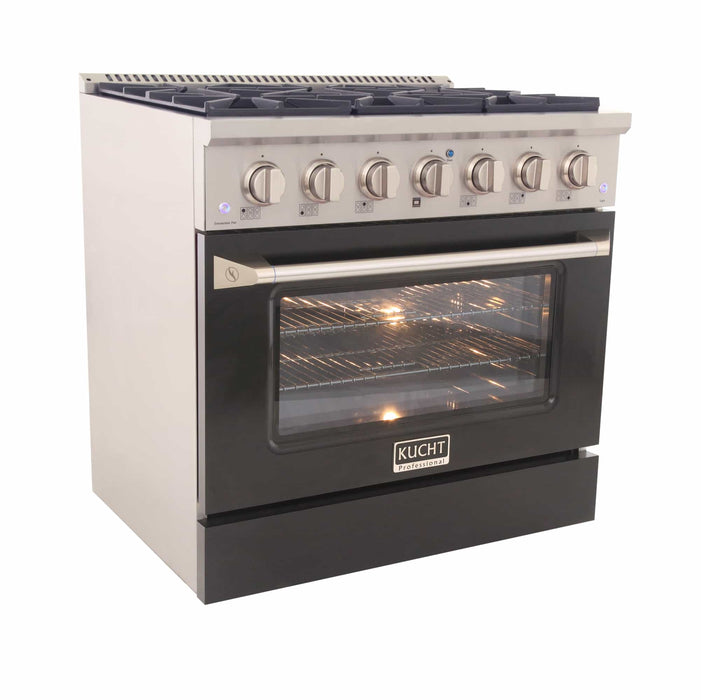 Kucht 36-Inch Pro-Style Dual Fuel Range with Propane Gas in Stainless Steel with Black Oven Door (KDF362/LP-K)
