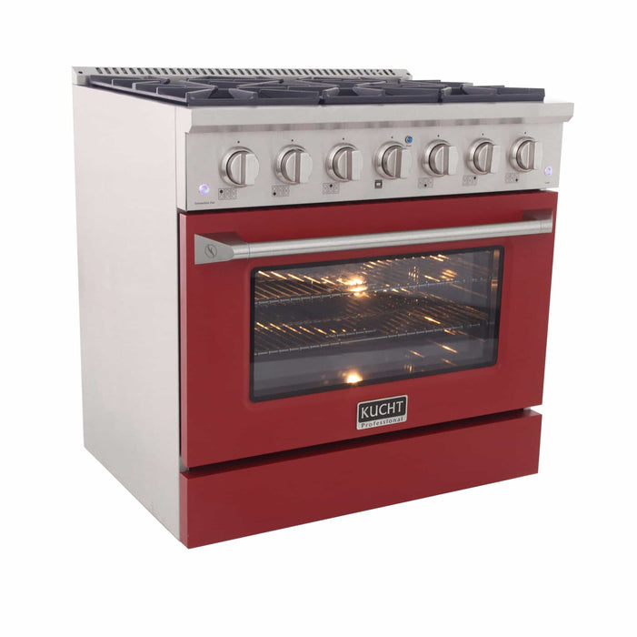 Kucht 36-Inch Pro-Style Dual Fuel Range with Propane Gas in Stainless Steel with Red Oven Door (KDF362/LP-R)