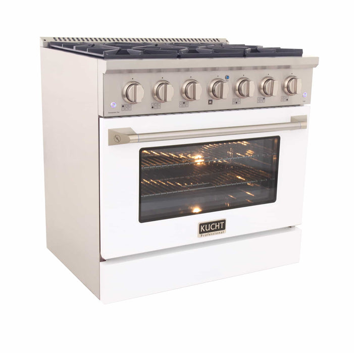 Kucht 36-Inch Pro-Style Dual Fuel Range with Propane Gas in Stainless Steel with White Oven Door (KDF362/LP-W)