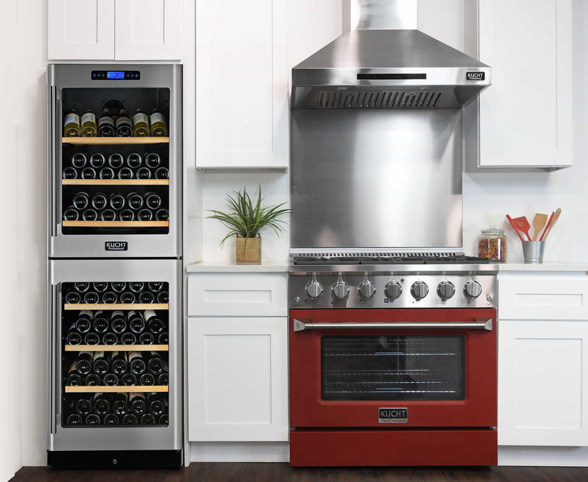 Kucht 36-Inch Pro-Style Dual Fuel Range with Propane Gas in Stainless Steel with Red Oven Door (KDF362/LP-R)