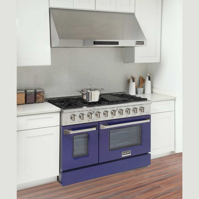 Kucht 48-Inch Pro-Style Dual Fuel Range with Propane Gas in Stainless Steel with Blue Oven Door (KDF482/LP-B)