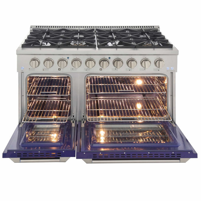 Kucht 48-Inch Pro-Style Dual Fuel Range with Propane Gas in Stainless Steel with Blue Oven Door (KDF482/LP-B)