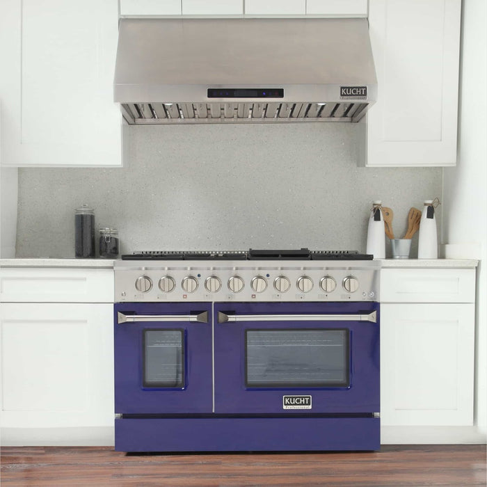 Kucht 48-Inch Pro-Style Dual Fuel Range with Propane Gas in Stainless Steel with Blue Oven Door (KDF482/LP-B)