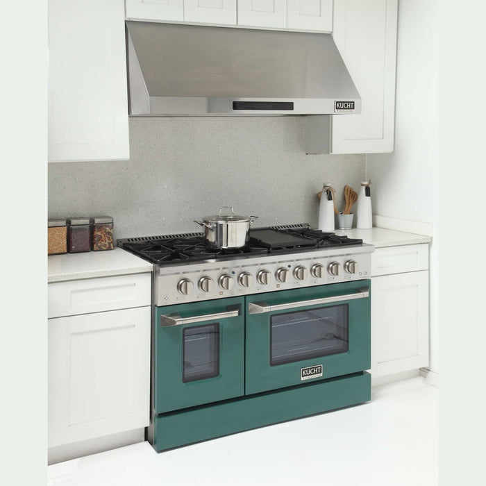 Kucht 48-Inch Pro-Style Dual Fuel Range in Stainless Steel with Green Oven Door (KDF482-G)