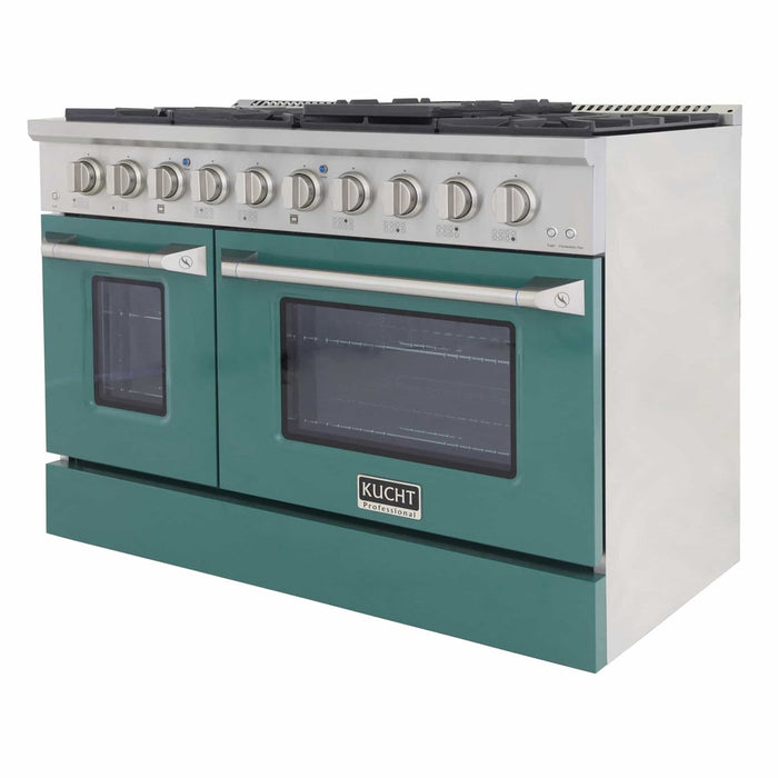 Kucht 48-Inch Pro-Style Dual Fuel Range with Propane Gas in Stainless Steel with Green Oven Door (KDF482/LP-G)