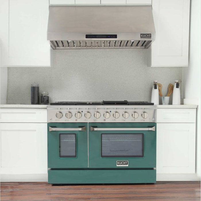 Kucht 48-Inch Pro-Style Dual Fuel Range with Propane Gas in Stainless Steel with Green Oven Door (KDF482/LP-G)