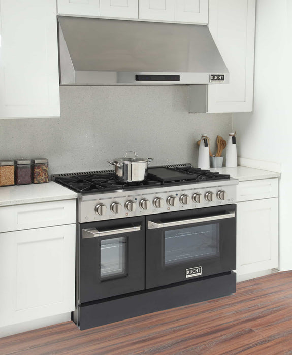 Kucht 48-Inch Pro-Style Dual Fuel Range with Propane Gas in Stainless Steel with Black Oven Door (KDF482/LP-K)