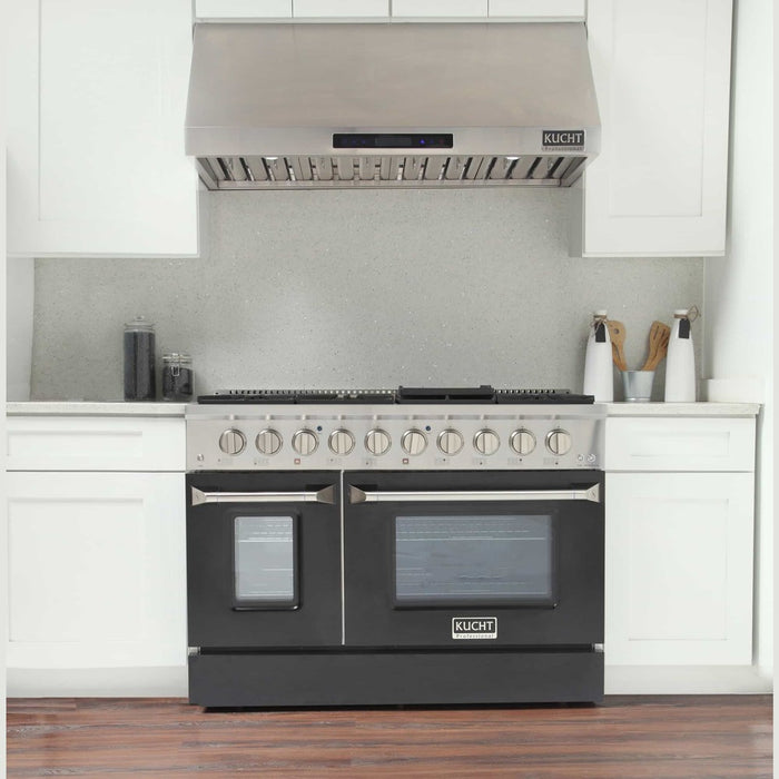 Kucht 48-Inch Pro-Style Dual Fuel Range in Stainless Steel with Black Oven Door (KDF482-K)