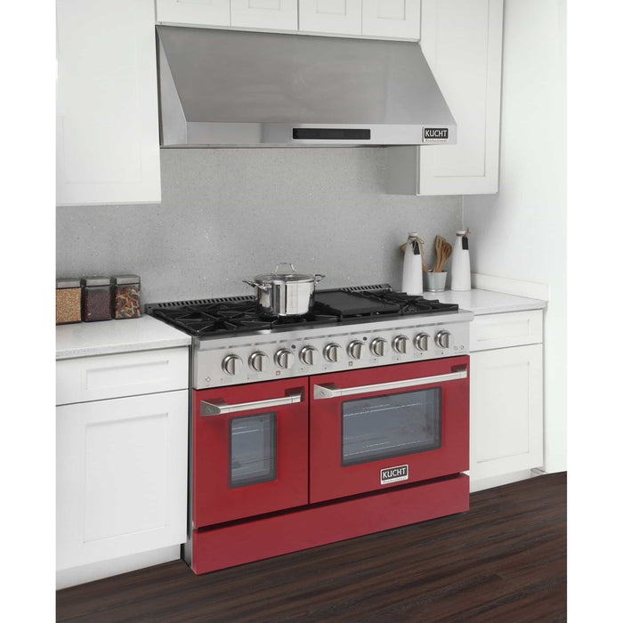 Kucht 48-Inch Pro-Style Dual Fuel Range with Propane Gas in Stainless Steel with Red Oven Door (KDF482/LP-R)