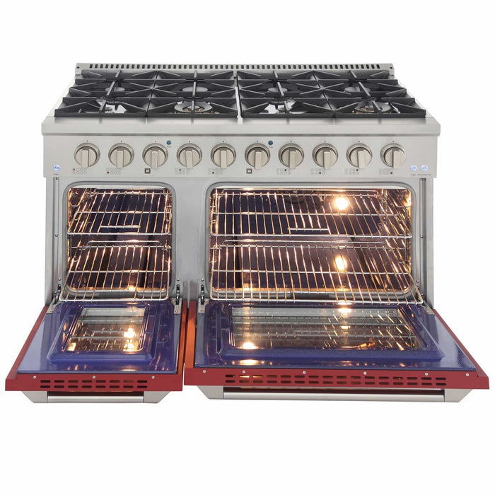 Kucht 48-Inch Pro-Style Dual Fuel Range with Propane Gas in Stainless Steel with Red Oven Door (KDF482/LP-R)