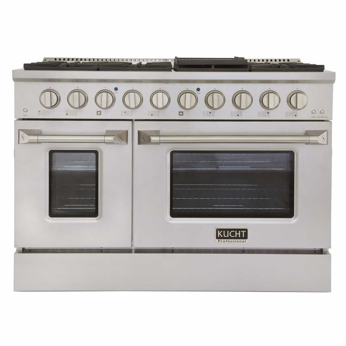 Kucht 3-Piece Appliance Package - 48-Inch Dual Fuel Range in Natural Gas, 36-Inch Refrigerator with Water Dispenser, & Dishwasher in Stainless Steel