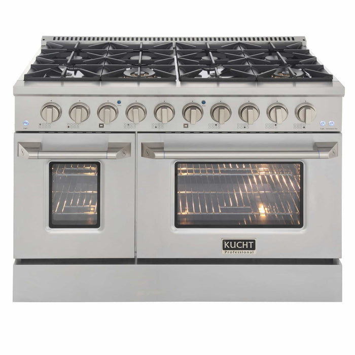 Kucht 4-Piece Appliance Package - 48-Inch Dual Fuel Range in Natural Gas, 36-Inch Refrigerator, Dishwasher & Under Cabinet Range Hood in Stainless Steel