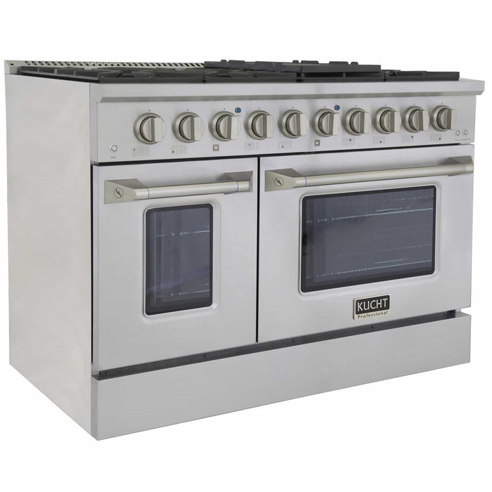 Kucht 4-Piece Appliance Package - 48-Inch Dual Fuel Range in Natural Gas, 36-Inch Refrigerator, Dishwasher & Wall Mount Range Hood in Stainless Steel
