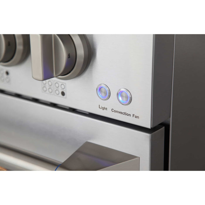 Kucht 5-Piece Appliance Package - 48-Inch Dual Fuel Range in Propane Gas, 36-Inch Refrigerator with Water Dispenser, Dishwasher, Microwave Wall Oven & Under Cabinet Range Hood in Stainless Steel