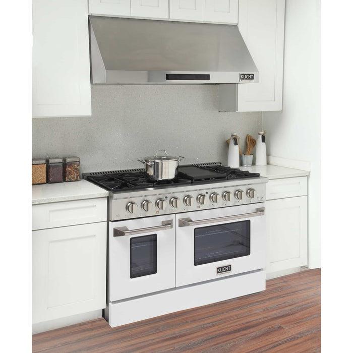 Kucht 48-Inch Pro-Style Dual Fuel Range with Propane Gas in Stainless Steel with White Oven Door (KDF482/LP-W)