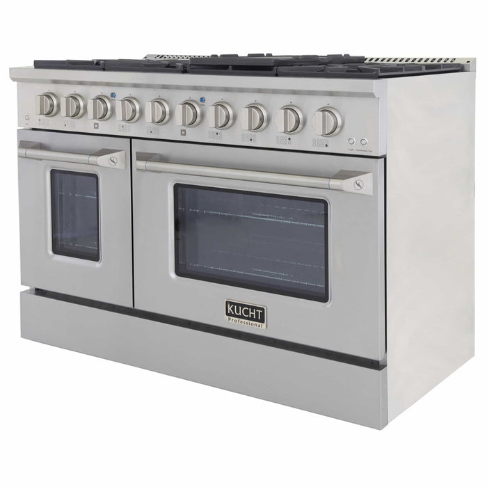Kucht 3-Piece Appliance Package - 48-Inch Dual Fuel Range in Natural Gas, 36-Inch Refrigerator with Water Dispenser, & Dishwasher in Stainless Steel