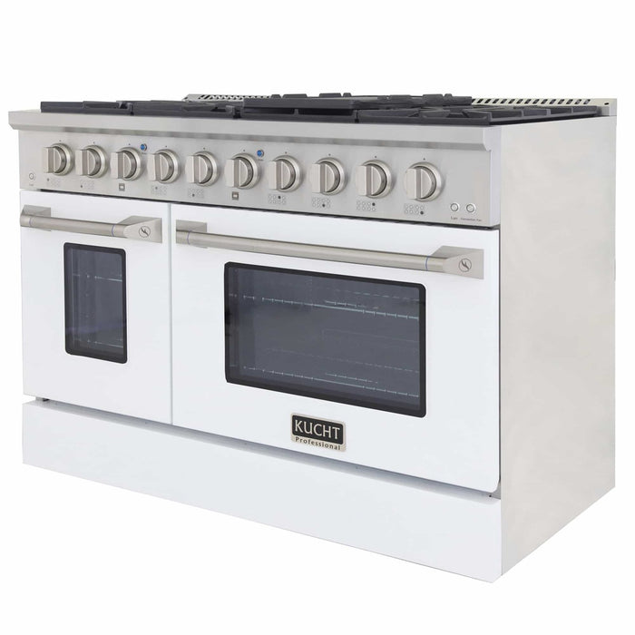 Kucht 48-Inch Pro-Style Dual Fuel Range with Propane Gas in Stainless Steel with White Oven Door (KDF482/LP-W)