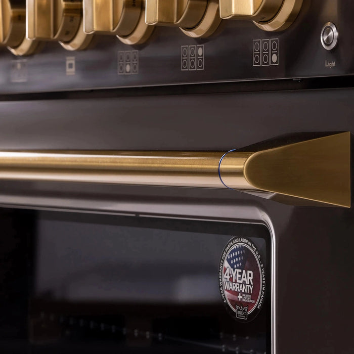 KUCHT Gemstone Professional 36-Inch 5.2 cu. ft. Gas Range with Sealed Burners and Convection Oven in Titanium Stainless Steel with Gold Accents (KEG363)