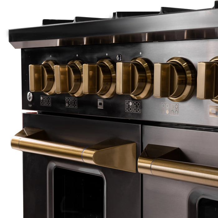 KUCHT Gemstone Professional 48-Inch 46.7 Cu. Ft. Dual Fuel Range for Natural Gas with Sealed Burners and Convection Oven in Titanium Stainless Steel (KED484)